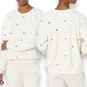PJ Salvage Size M “Lucky in Love” Hearts & Horseshoes Off-White Long Sleeve Top